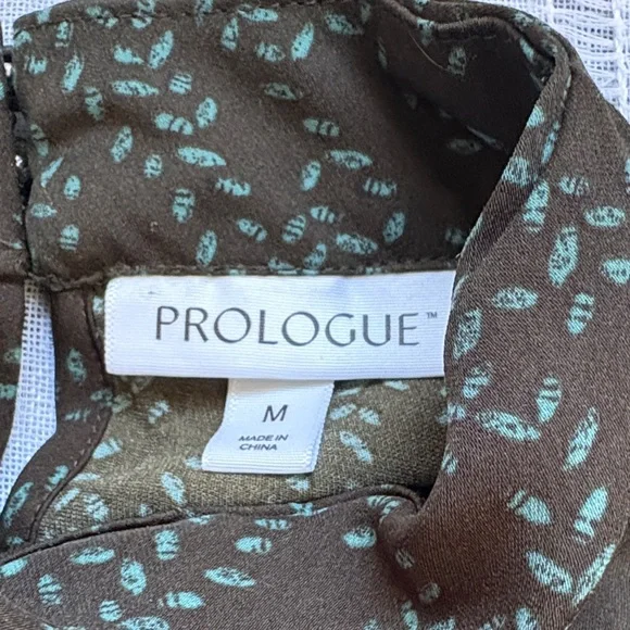 Prologue Dark Chocolate Blouse with Green Leaf Print. - Picture 8 of 12